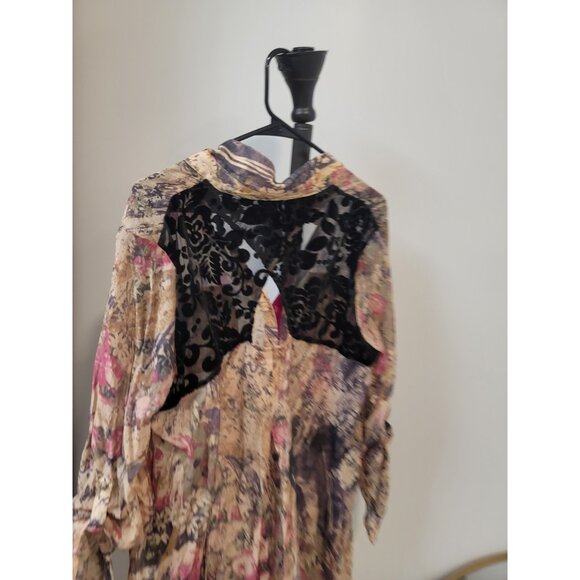 Aratta Silent Journey Womens Xl Top Boho Flannel Dress Tunic Shirt Floral Fringe - Picture 6 of 8